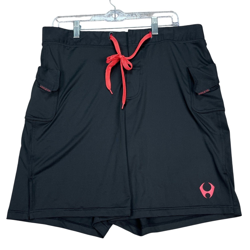 Hylete Athletic Training Shorts Mens L Black Red Stretch Waistband Performance